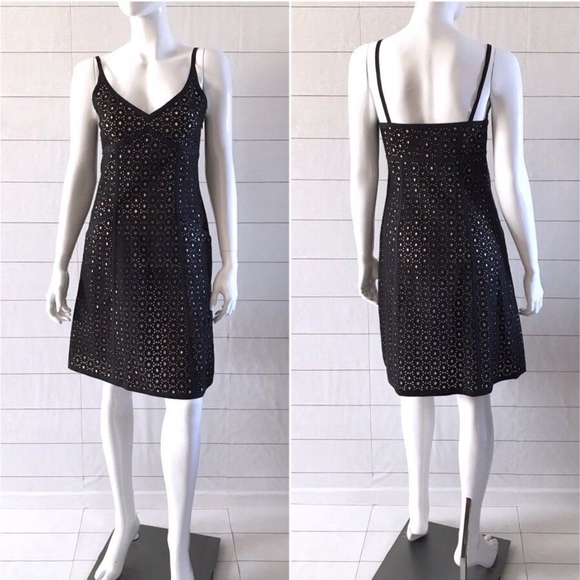 Susana Monaco Black Eyelet V-Neck Cocktail Dress - Picture 2 of 8